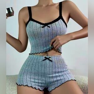 NWT Ribbed Knit Lace-Trim Cami & Short Pajama Set - Dark Grey - Size XLarge